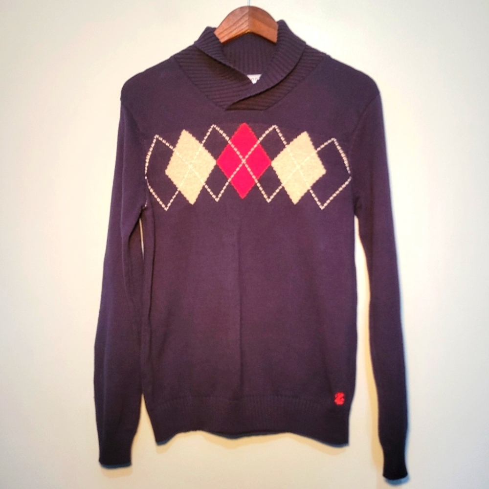 IZOD Boys Blue Shawl Collar Argyle Pullover Sweater Size XL 18/20‎
